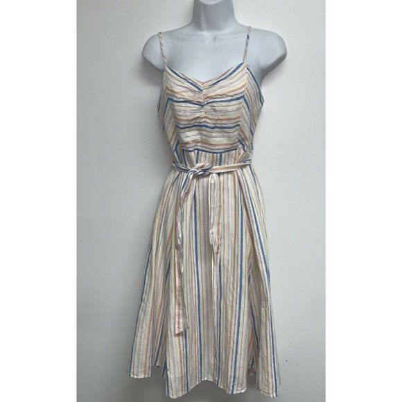 GAP Dresses & Skirts - GAP Womens Sleeveless Sundress Size 0 White Striped Dress Spaghetti Strap Belt